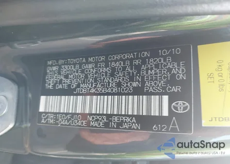 2011 Toyota Yaris z USA, uszkodzony, nr VIN JTDBT4K35B4081023